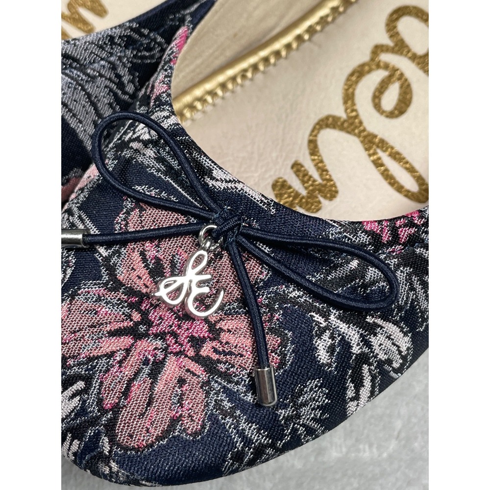 Sam Edelman Felicia Ballet Flats Women's 8.5 Navy Pink Floral Jacquard Bow Shoes - Picture 13 of 15